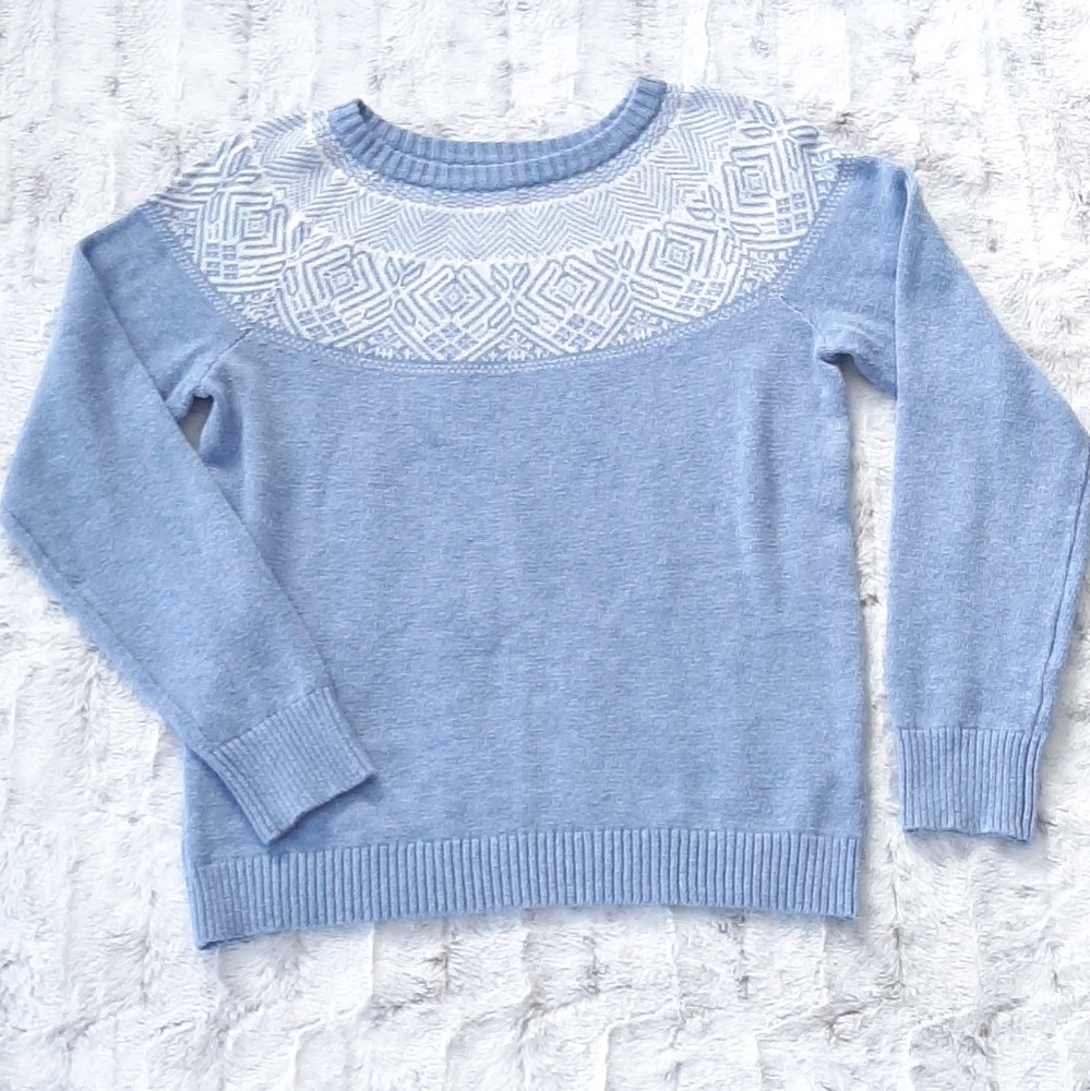 Croft & Barrow blue white crewneck soft Classic Nordic Ski Winter sweater Size L